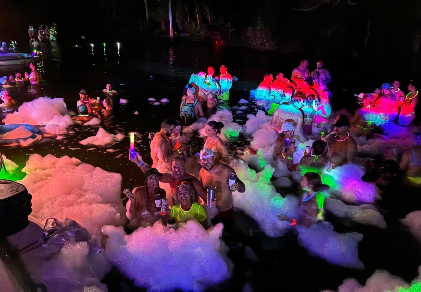 Glow foam party at night