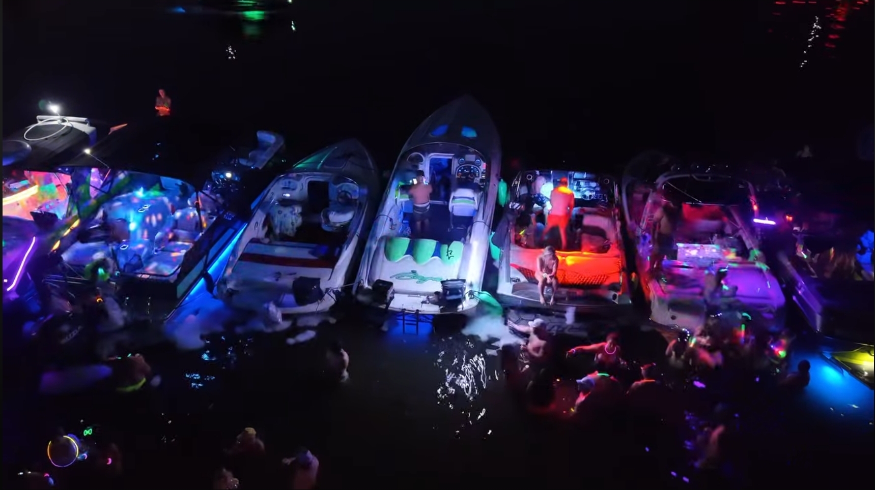 The fleet, lit up for Boatz & Glowz
