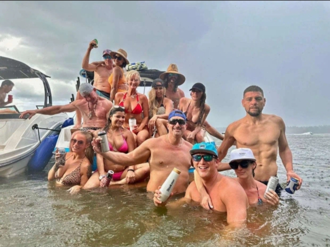 Good company, even in the rain — Nick Diaz, far right, out at Party Cove