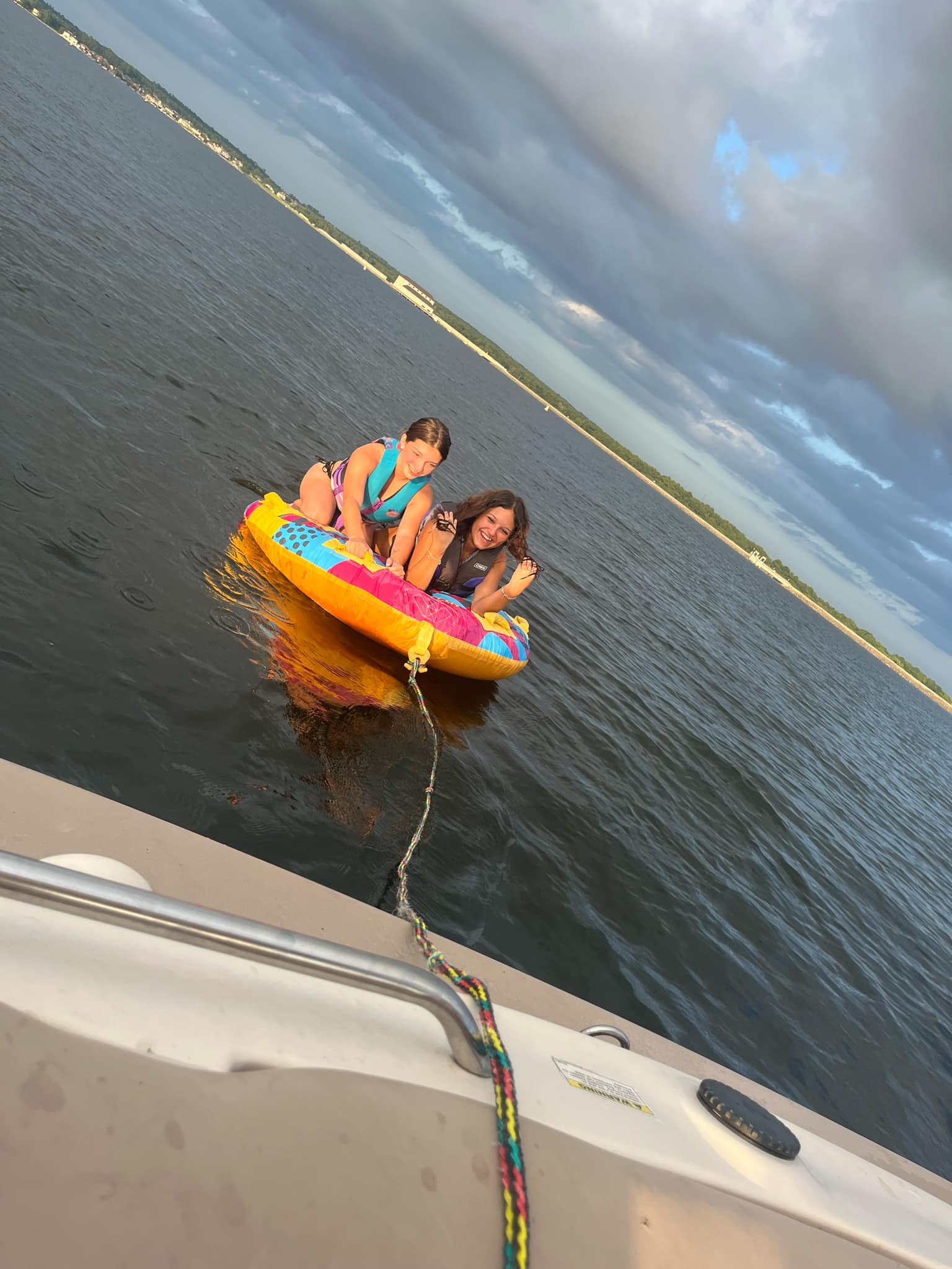 Two up, out behind the boat